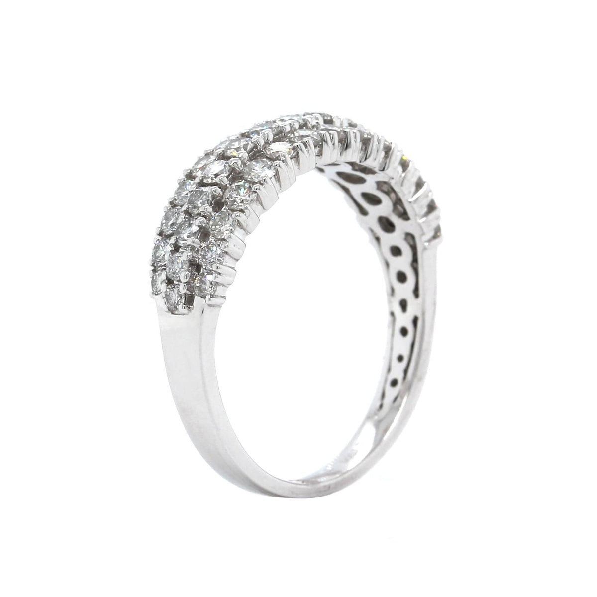 14K White Gold 3 Row Diamond Band