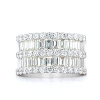 14K White Gold 5 Row Baguette and Round Diamond Band