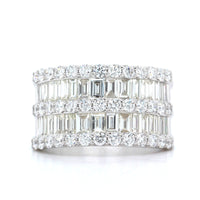 14K White Gold 5 Row Baguette and Round Diamond Band