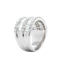 14K White Gold 5 Row Baguette and Round Diamond Band
