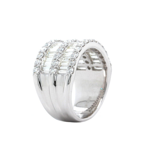 14K White Gold 5 Row Baguette and Round Diamond Band – Long's Jewelers