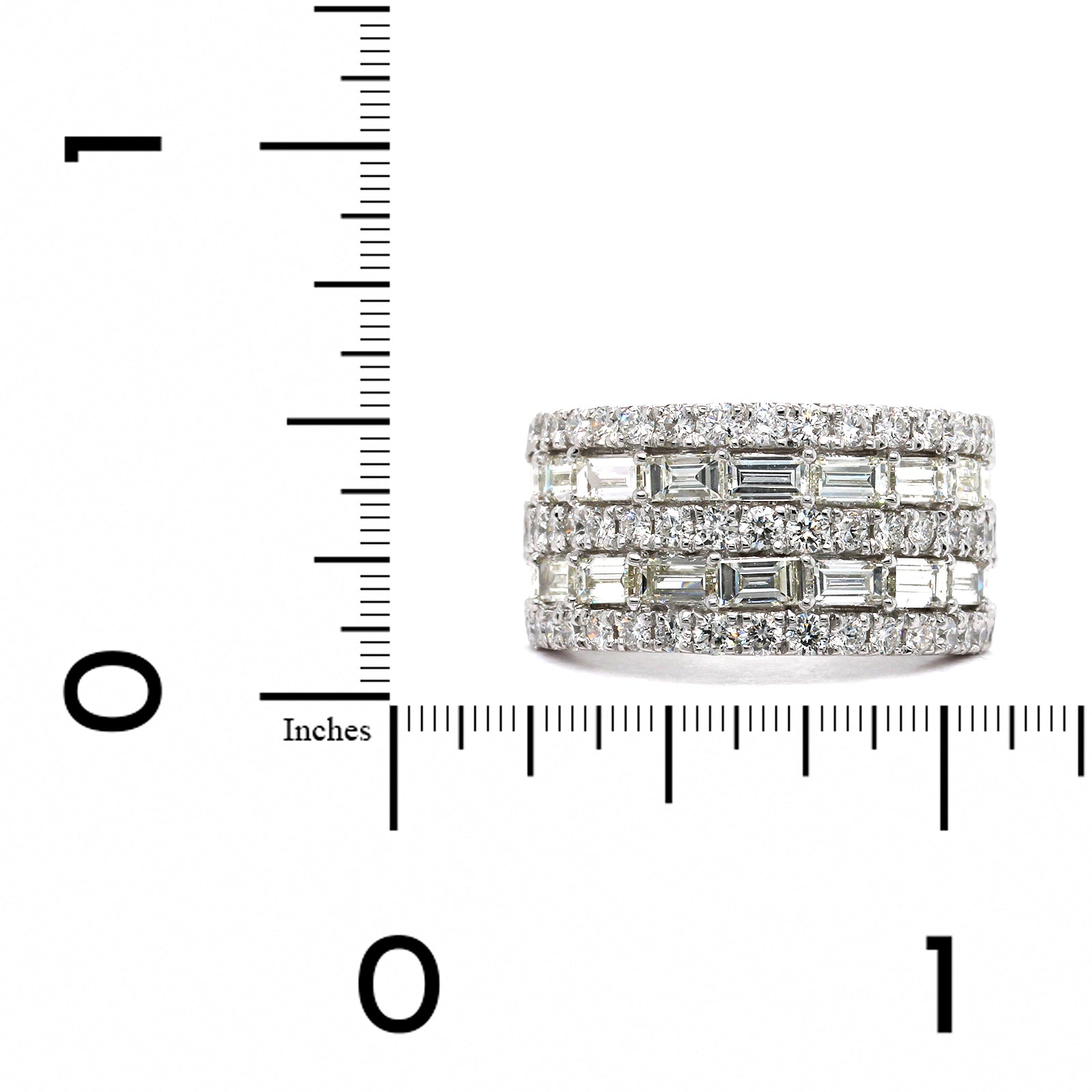 14K White Gold 5 Row Round and Baguette Diamond Ring, 14k white gold, Long's Jewelers