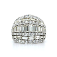 14K White Gold 7 Row Round and Baguette Diamond Dome Ring, 14k white gold, Long's Jewelers