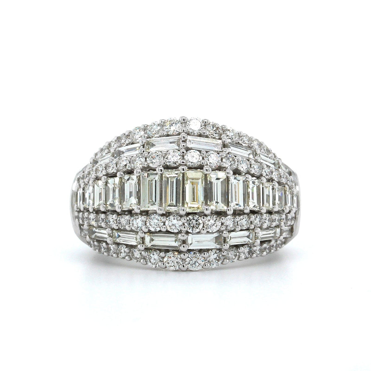14K White Gold 7 Row Round and Baguette Diamond Dome Ring, 14k white gold, Long's Jewelers