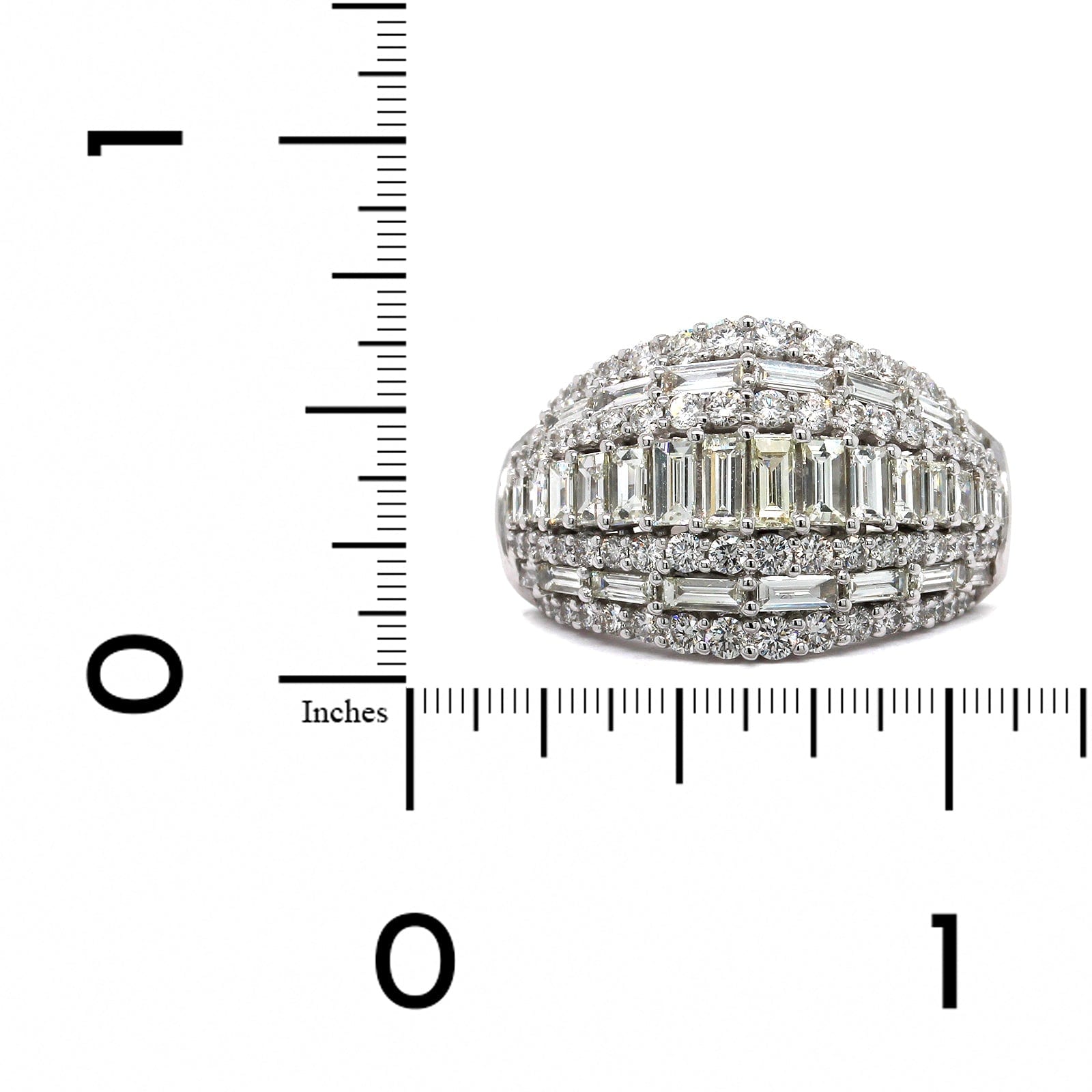 14K White Gold 7 Row Round and Baguette Diamond Dome Ring, 14k white gold, Long's Jewelers