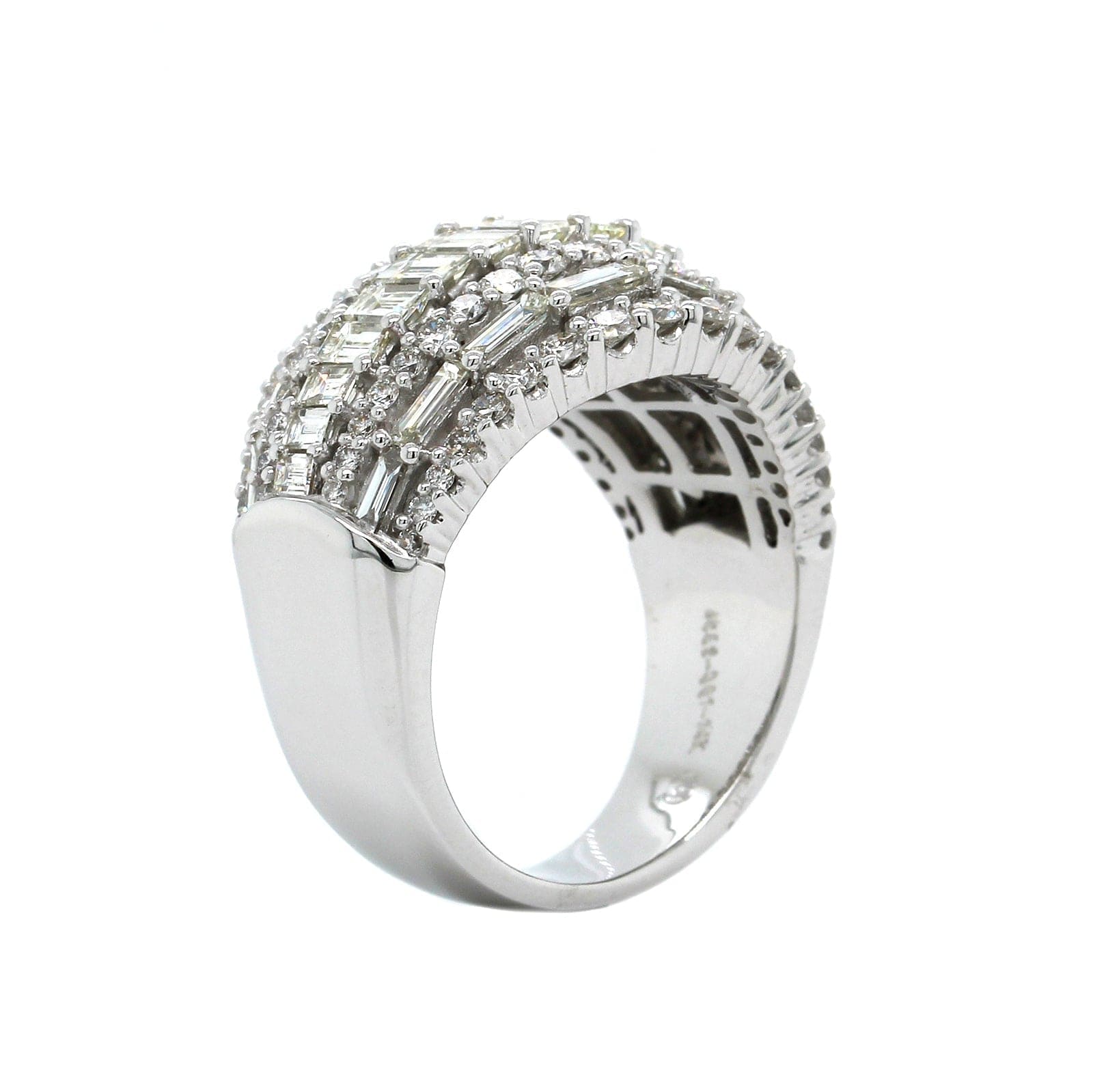 14K White Gold 7 Row Round and Baguette Diamond Dome Ring, 14k white gold, Long's Jewelers