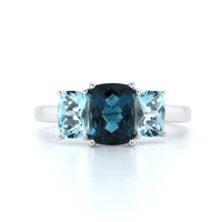 14K White Gold Blue Topaz 3 Stone Ring, 14k white gold, Long's Jewelers