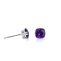 14K White Gold Cushion Amethyst Stud Earrings, 14k white gold, Long's Jewelers