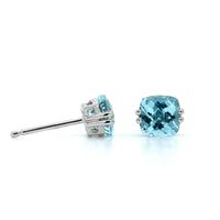14K White Gold Cushion Aquamarine Stud Earrings, 14k white gold, Long's Jewelers