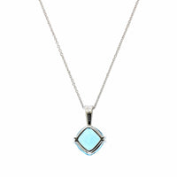 14K White Gold Cushion Blue Topaz Pendant, 14k white gold, Long's Jewelers
