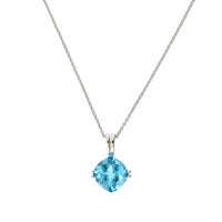 14K White Gold Cushion Blue Topaz Pendant, 14k white gold, Long's Jewelers