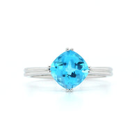 14K White Gold Cushion Blue Topaz Ring, 14k white gold, Long's Jewelers
