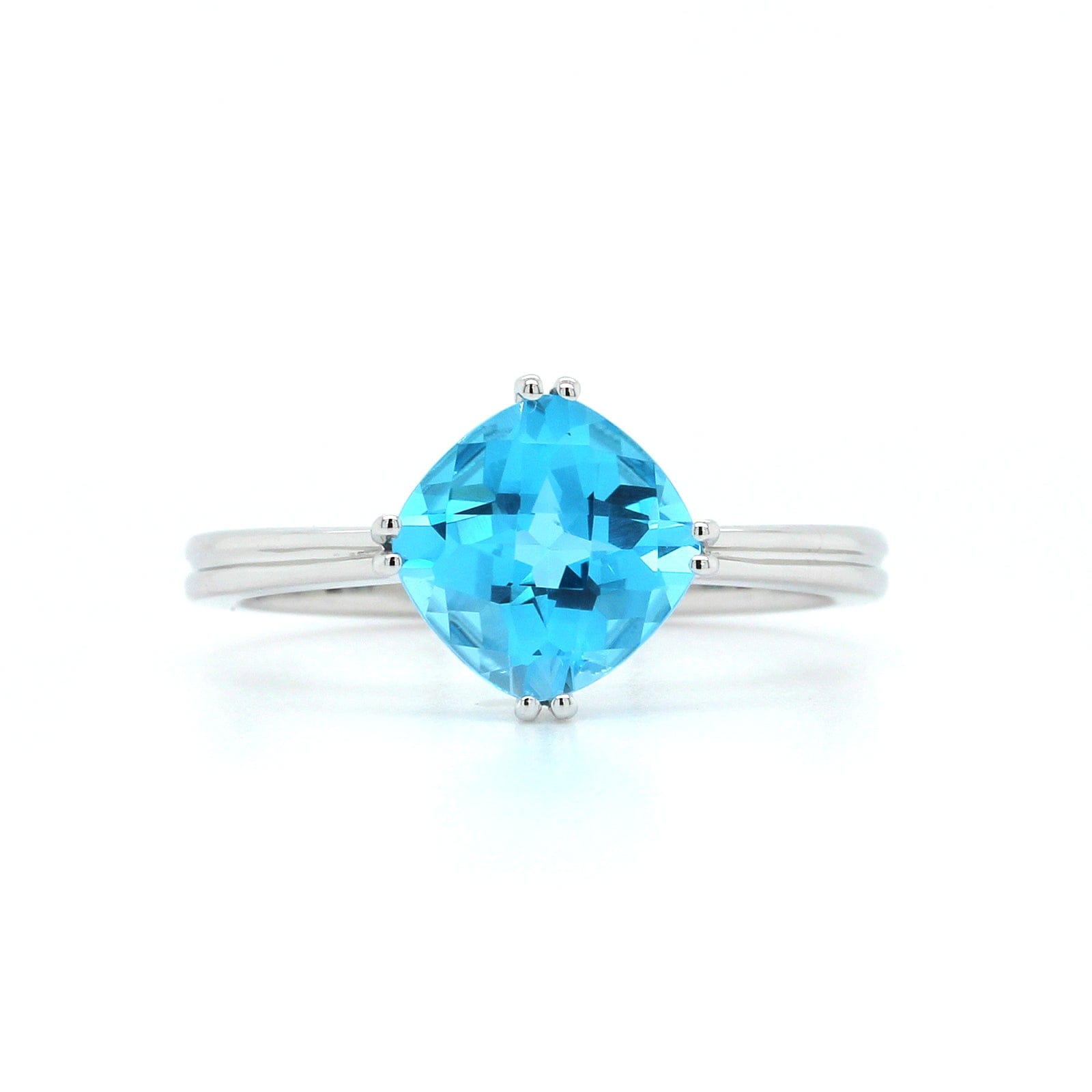 14K White Gold Cushion Blue Topaz Ring, 14k white gold, Long's Jewelers