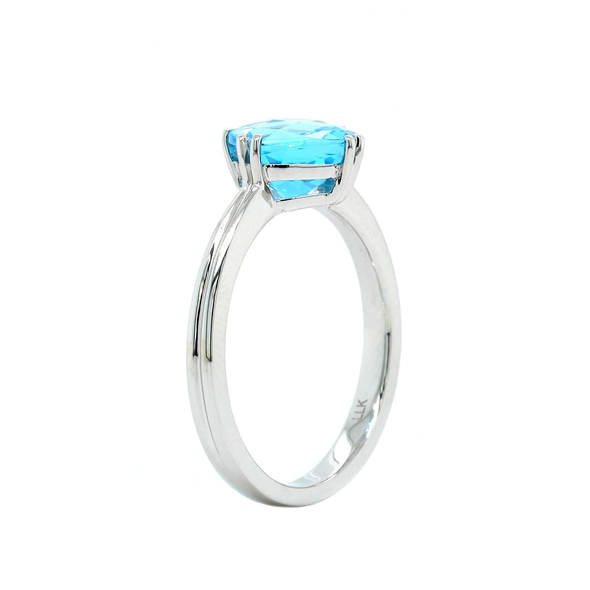 14K White Gold Cushion Blue Topaz Ring, 14k white gold, Long's Jewelers