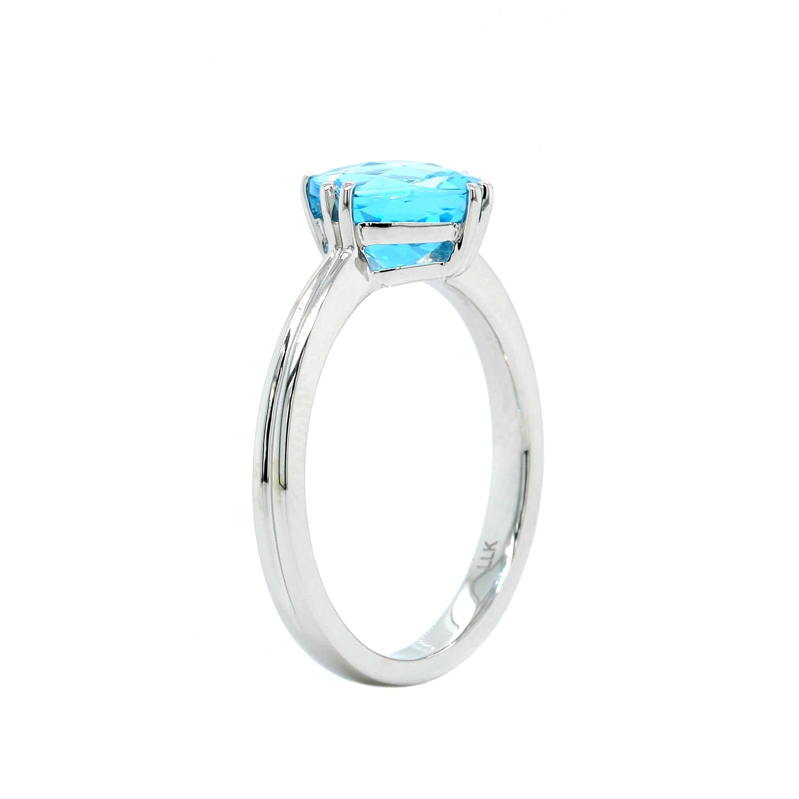 14K White Gold Cushion Blue Topaz Ring, 14k white gold, Long's Jewelers