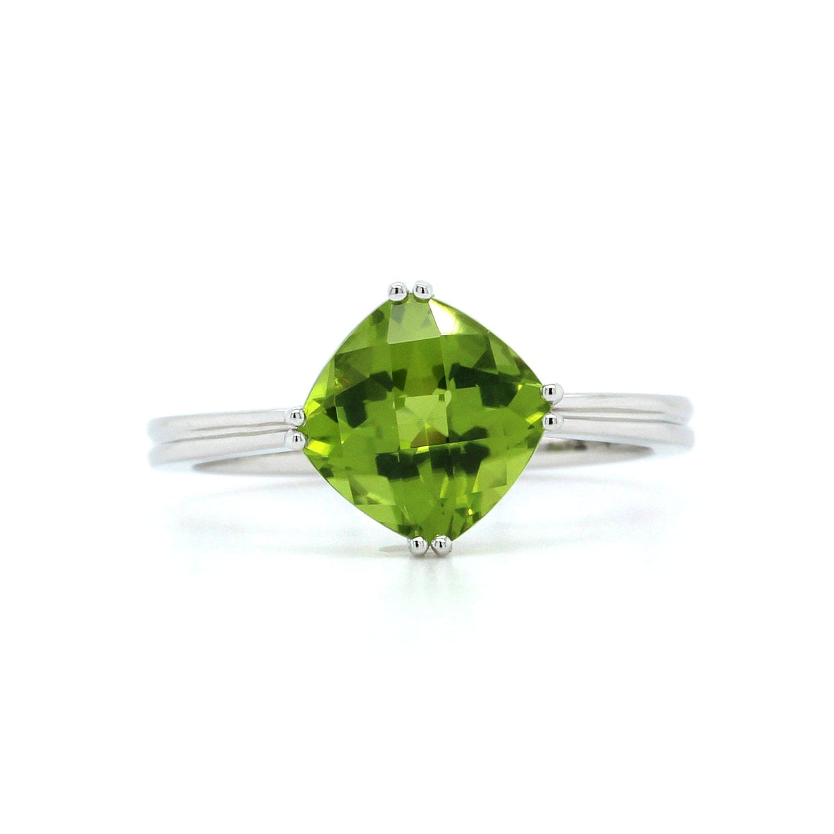 14K White Gold Cushion Peridot Ring, 14k white gold, Long's Jewelers