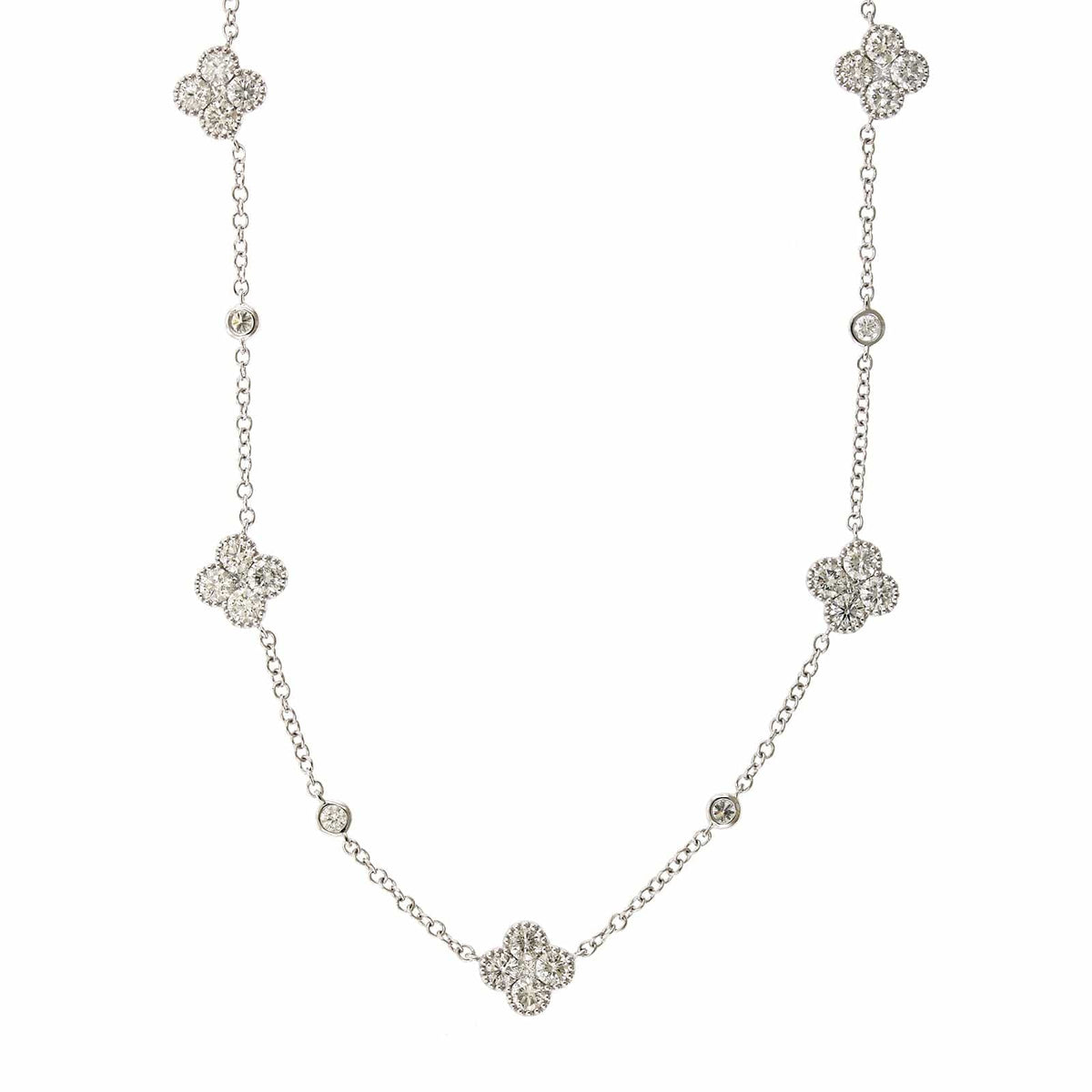 14K White Gold Diamond Clover Necklace, Gold, Long's Jewelers