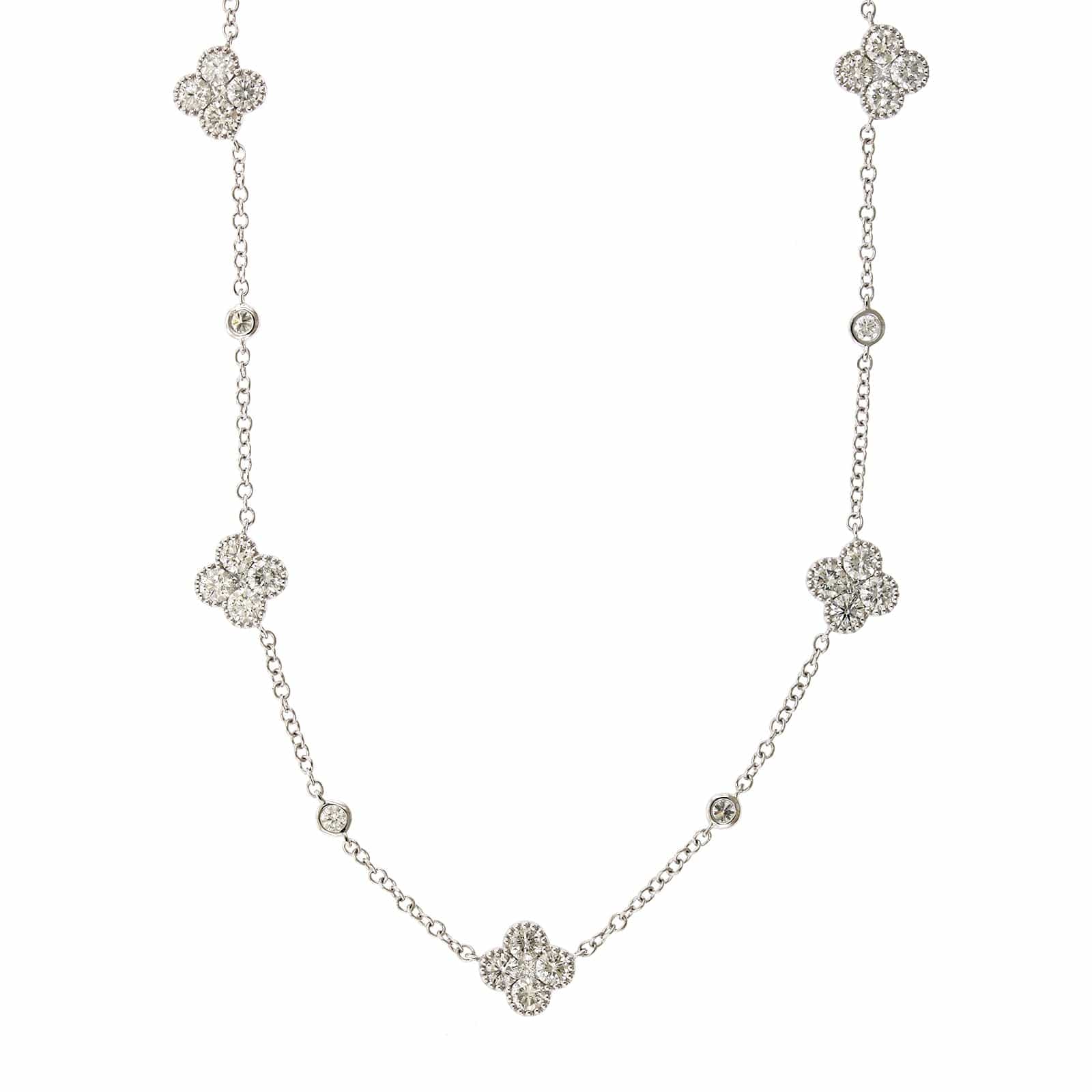 14K White Gold Diamond Clover Necklace, Gold, Long's Jewelers