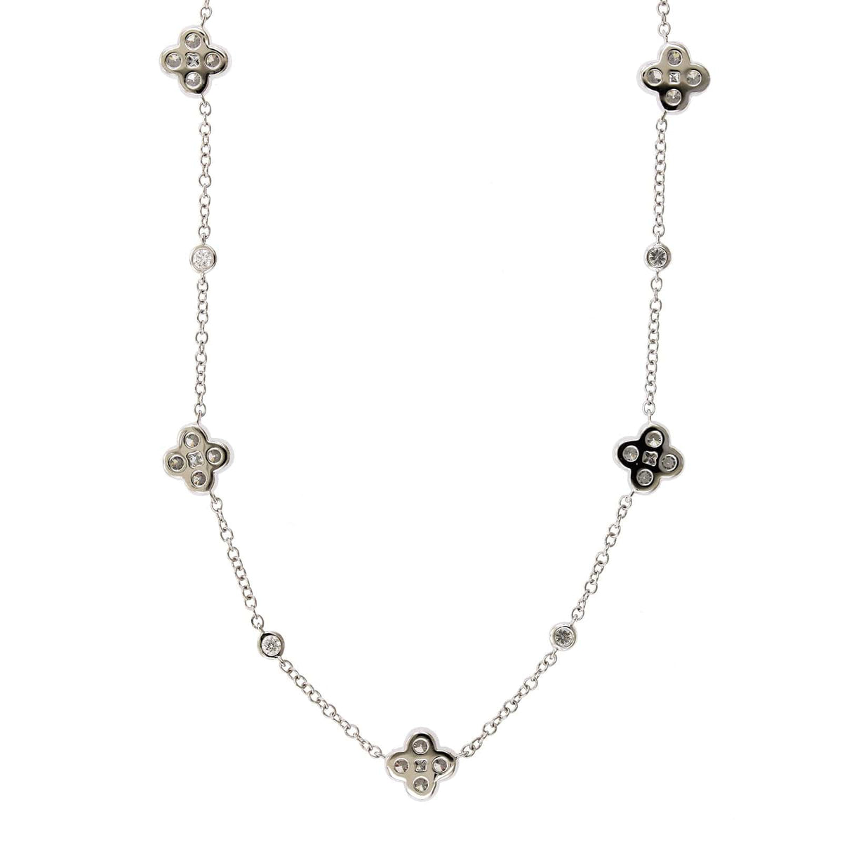 14K White Gold Diamond Clover Necklace, Gold, Long's Jewelers