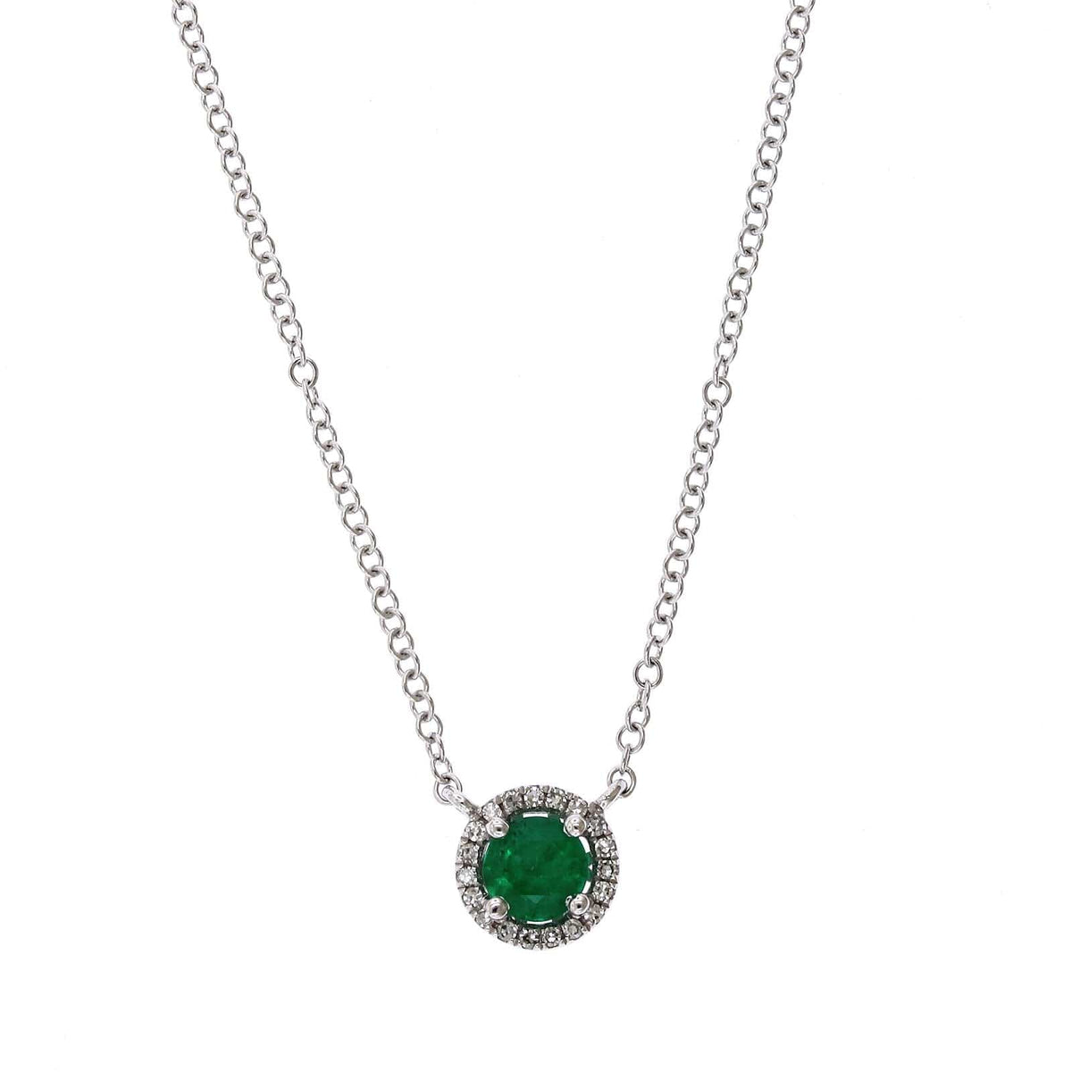 14K White Gold Emerald Diamond Halo Pendant,14k white gold, Long's Jewelers