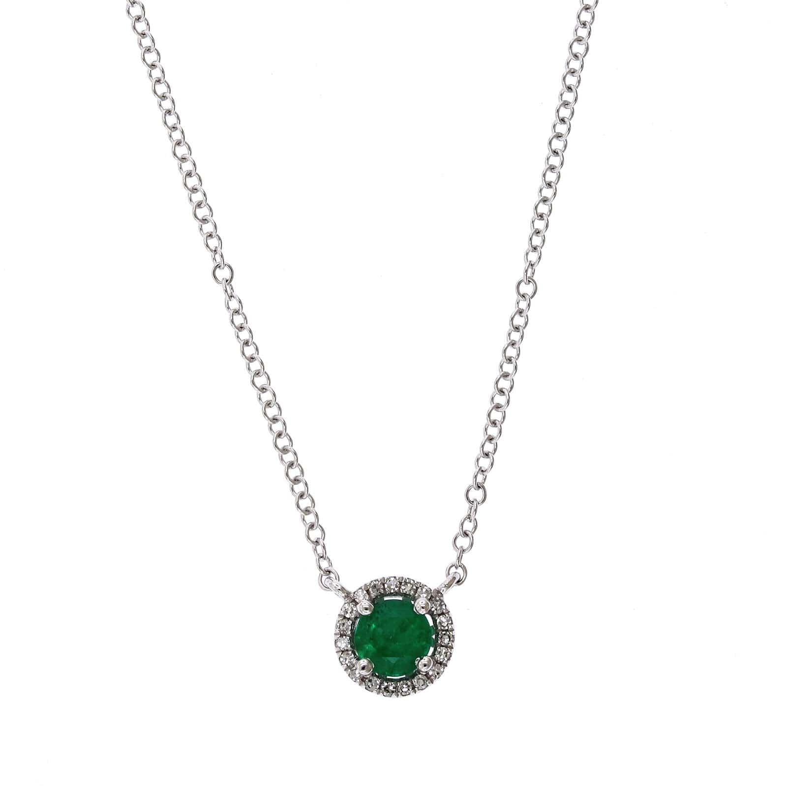 14K White Gold Emerald Diamond Halo Pendant,14k white gold, Long's Jewelers