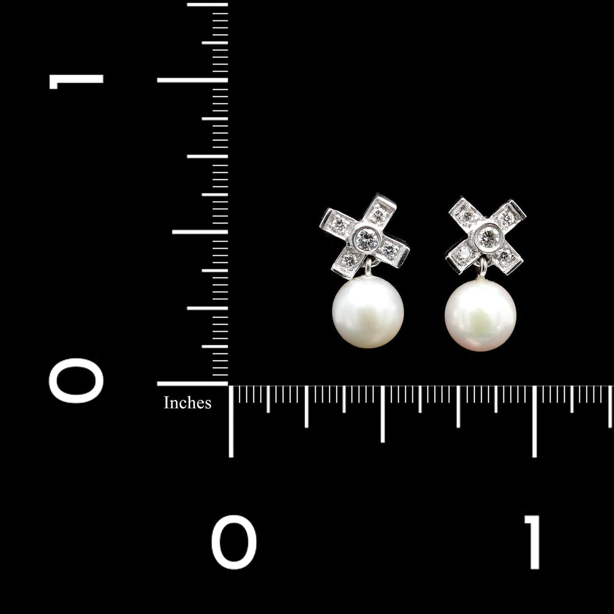 14K White Gold Estate Cultured Pearl and Diamond Earrings, Long's Jewelers