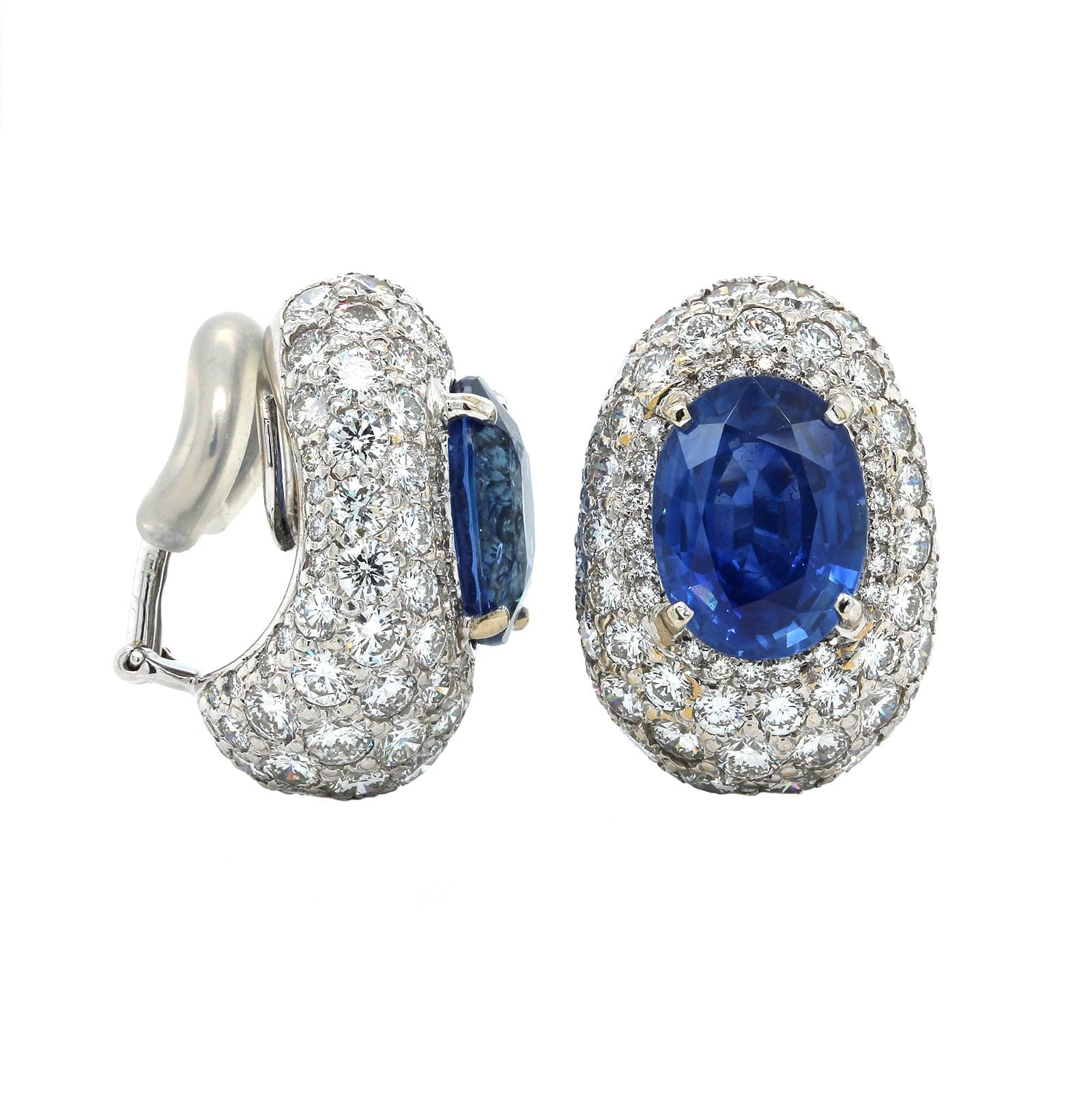 14K White Gold Estate Oval Sapphire and Diamond Dome Earrings, White Gold, Long's Jewelers