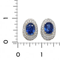 14K White Gold Oval Sapphire and Diamond Dome Earrings