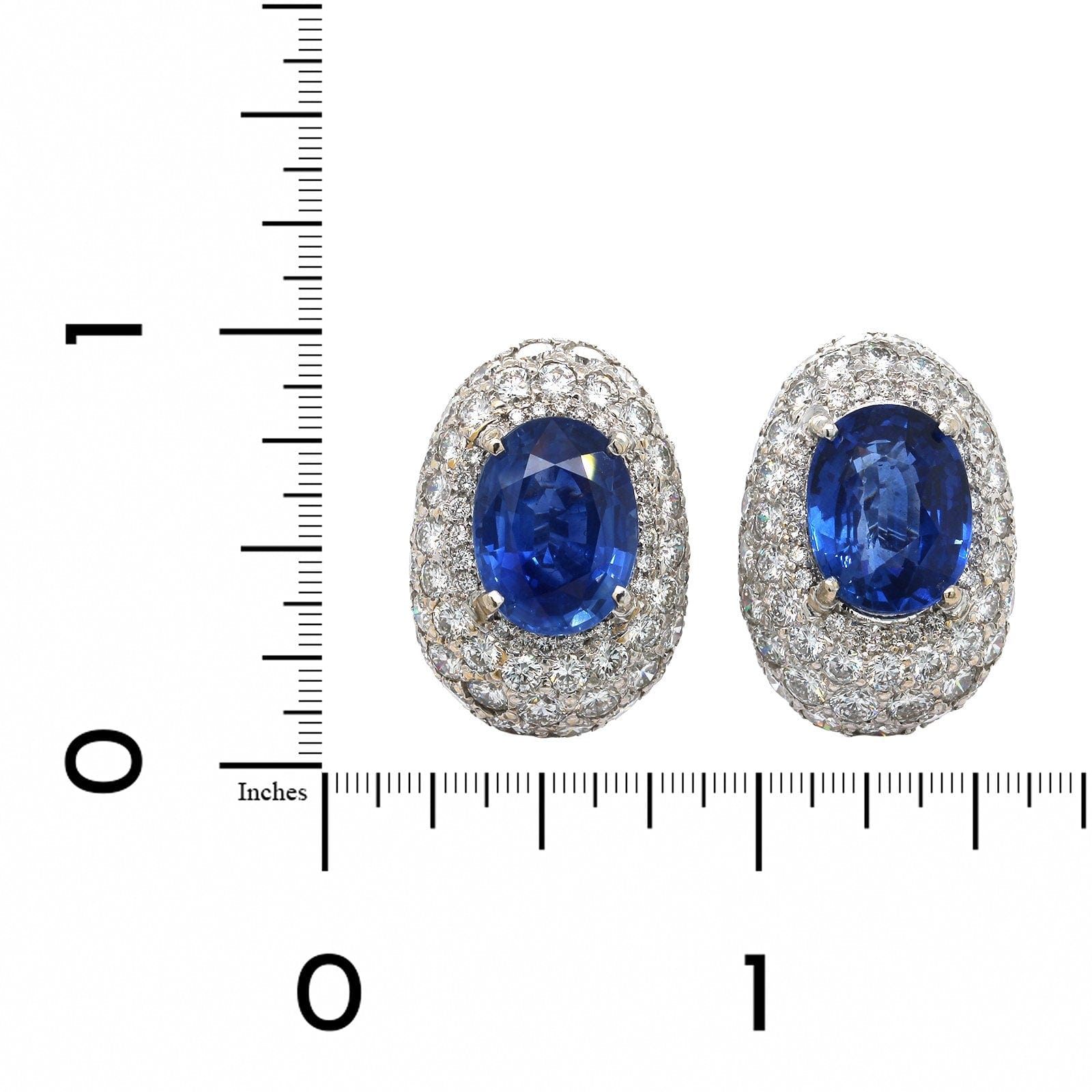 14K White Gold Oval Sapphire and Diamond Dome Earrings