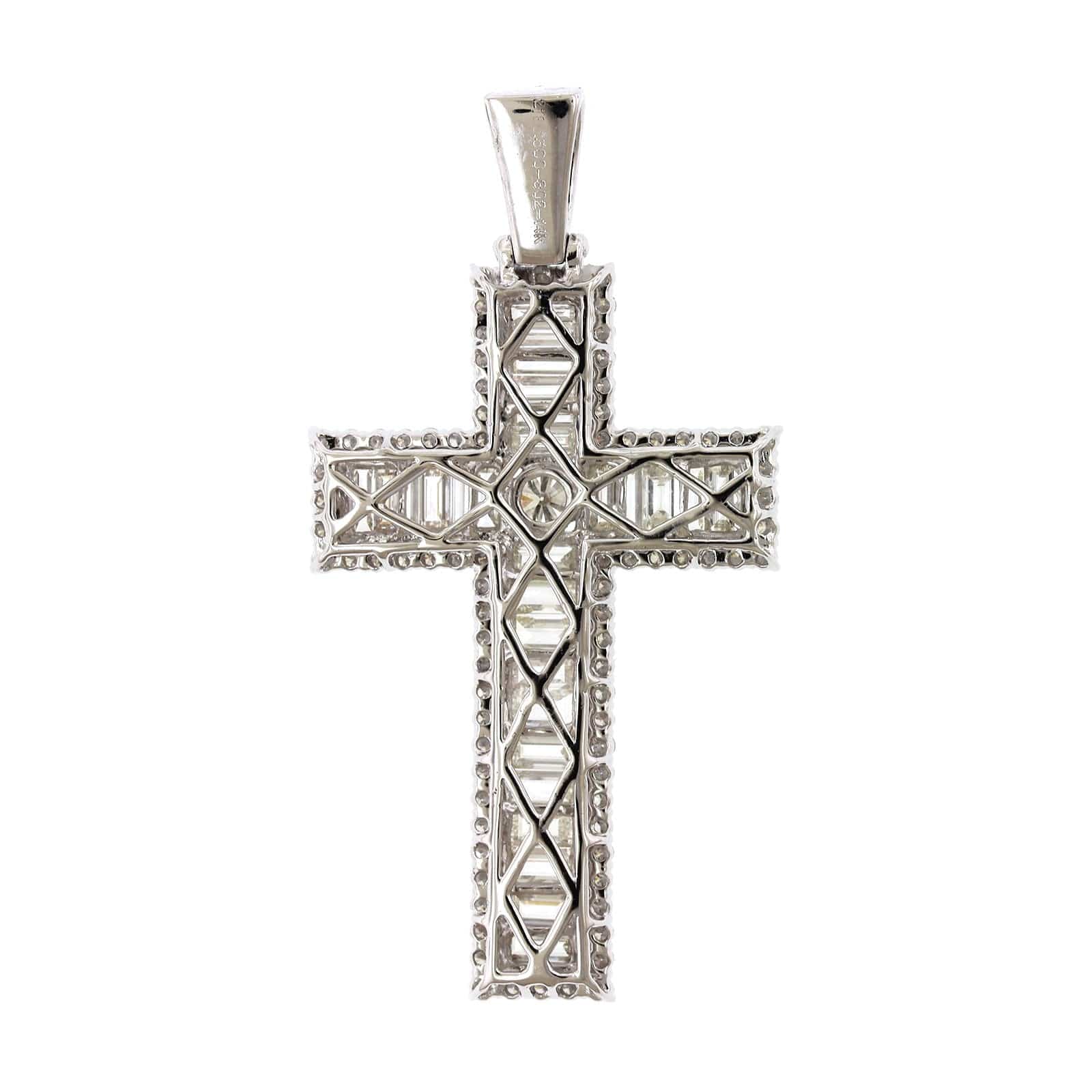 14K White Gold Large Baguette Diamond Cross Necklace