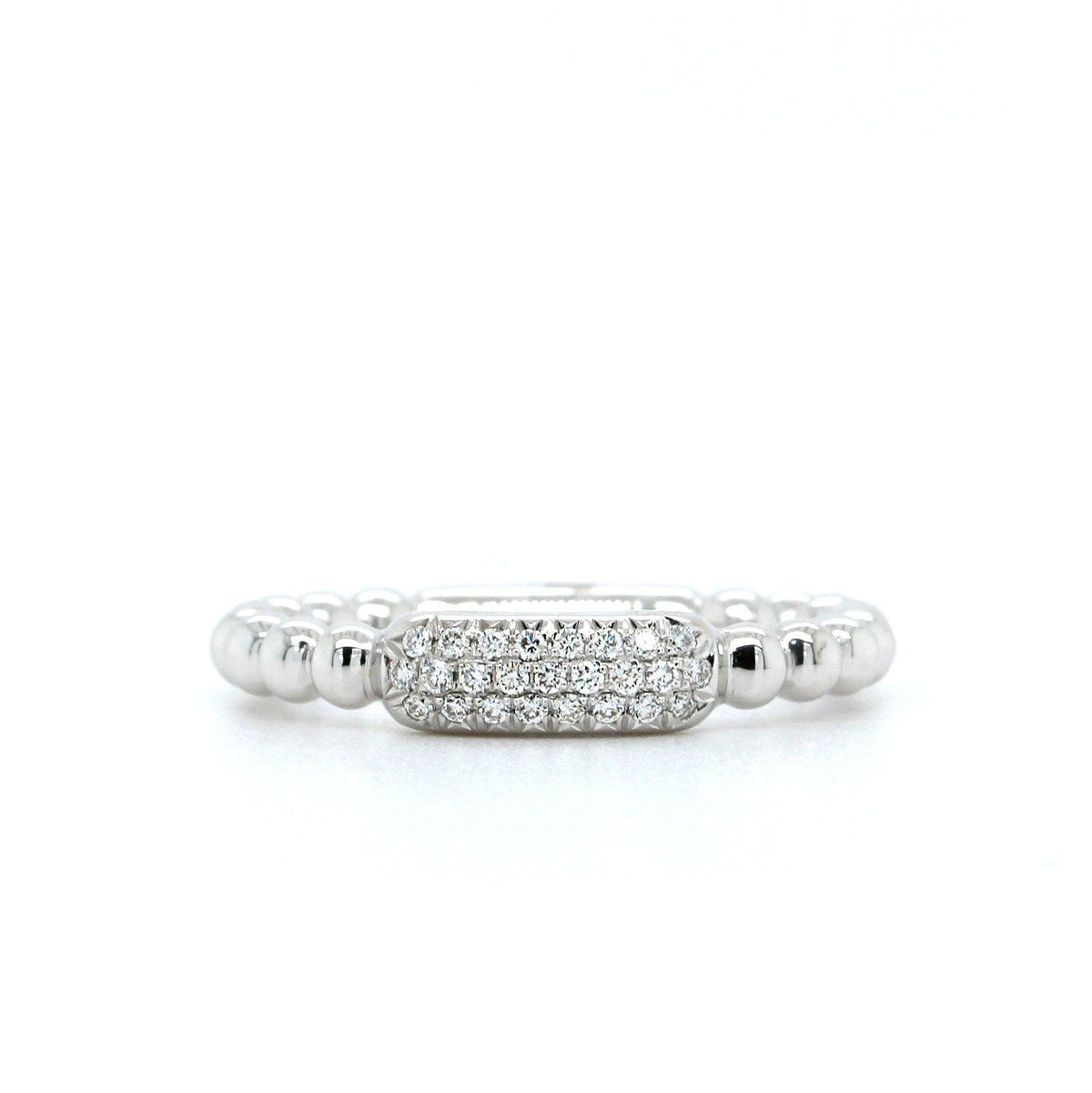 14K White Gold Pave Diamond Beaded Ring