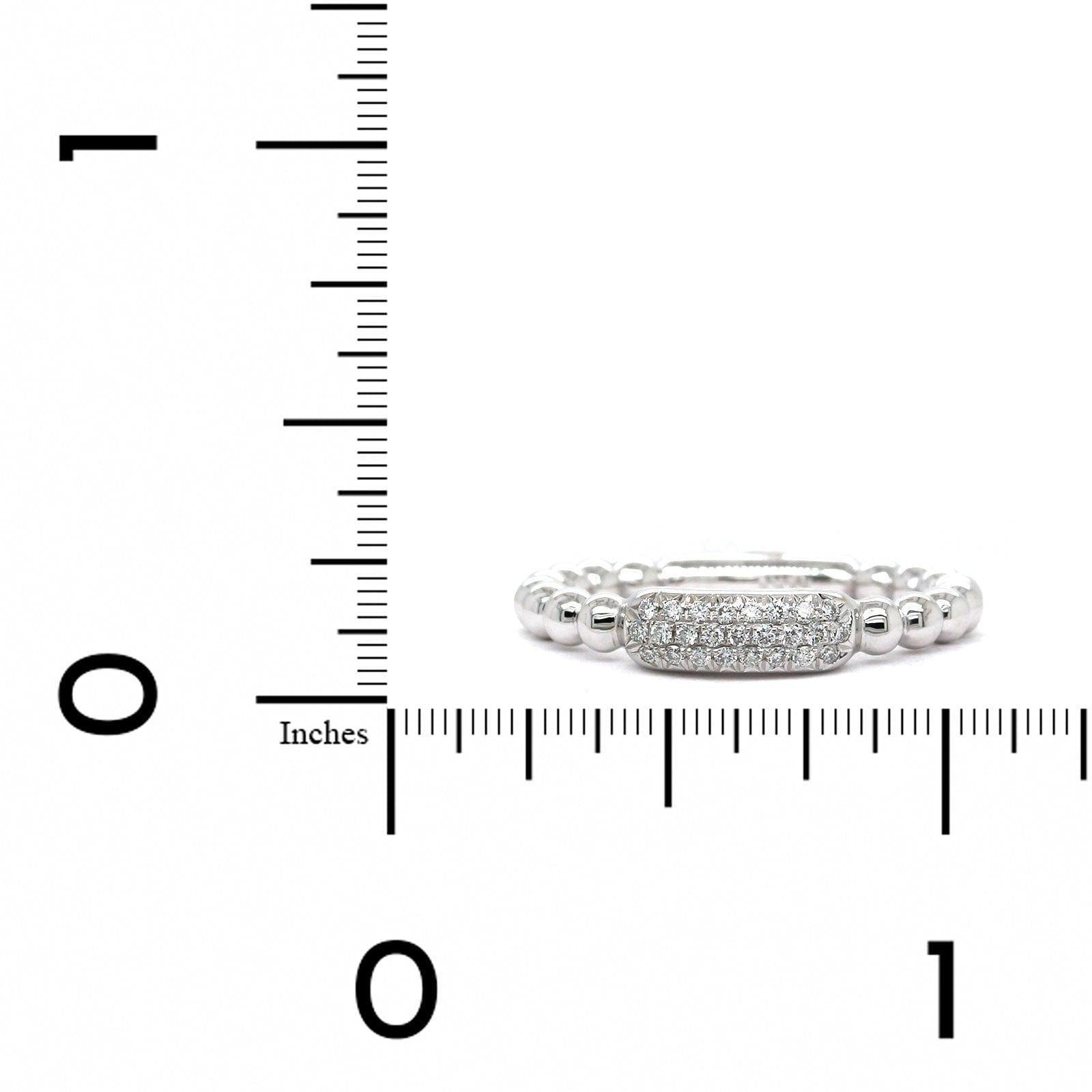 14K White Gold Pave Diamond Beaded Ring