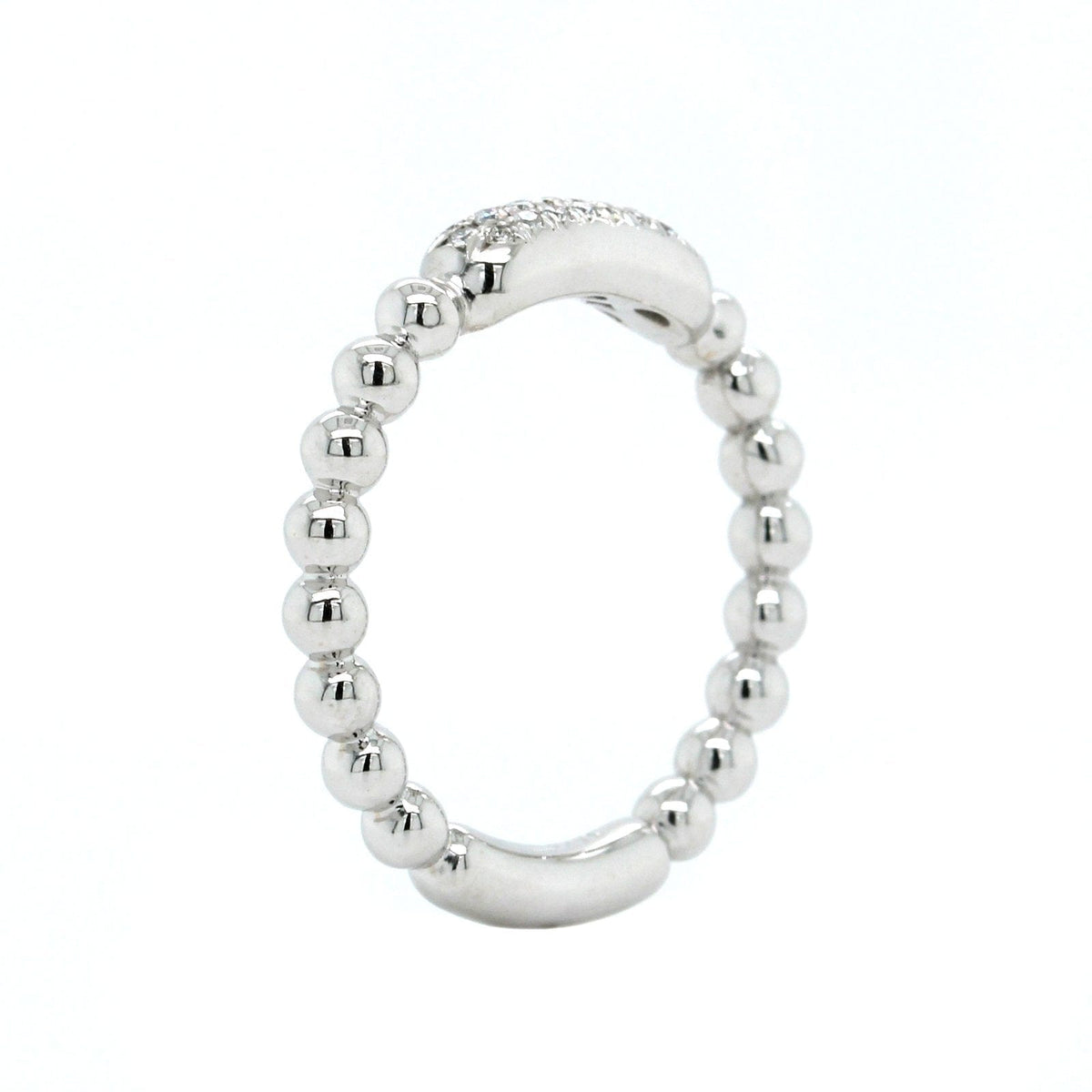 14K White Gold Pave Diamond Beaded Ring