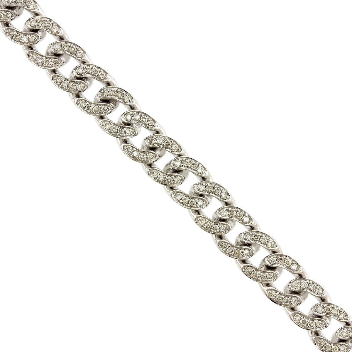 14K White Gold Pave Diamond Cuban Link Bracelet