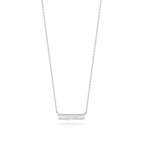 14K White Gold Pear Shape Diamond Bar Necklace, 14k white gold, Long's Jewelers
