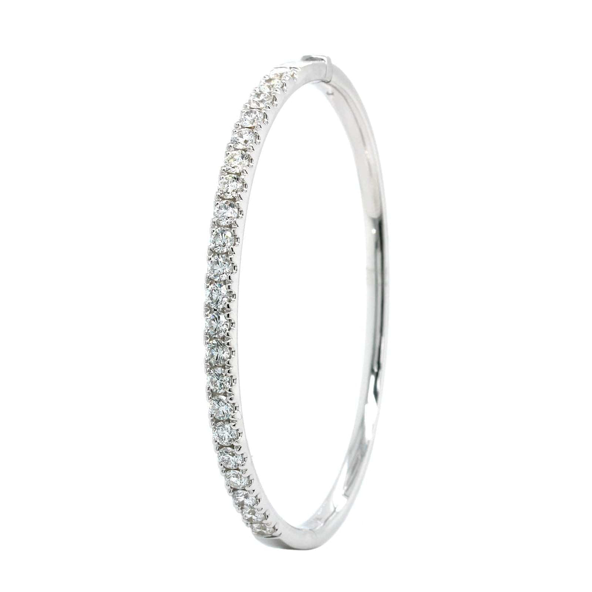 14K White Gold Prong Set Diamond Bangle