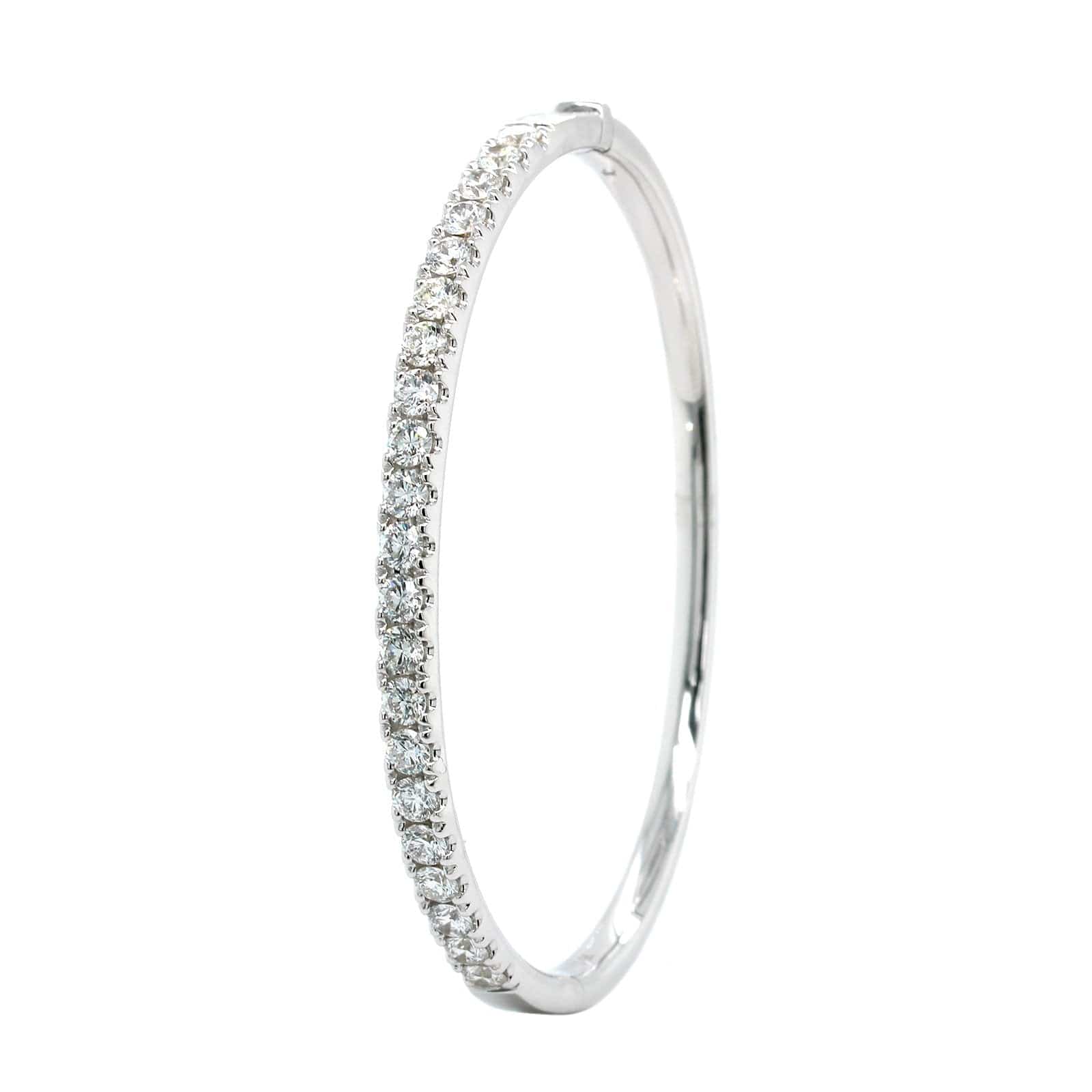 14K White Gold Prong Set Diamond Bangle