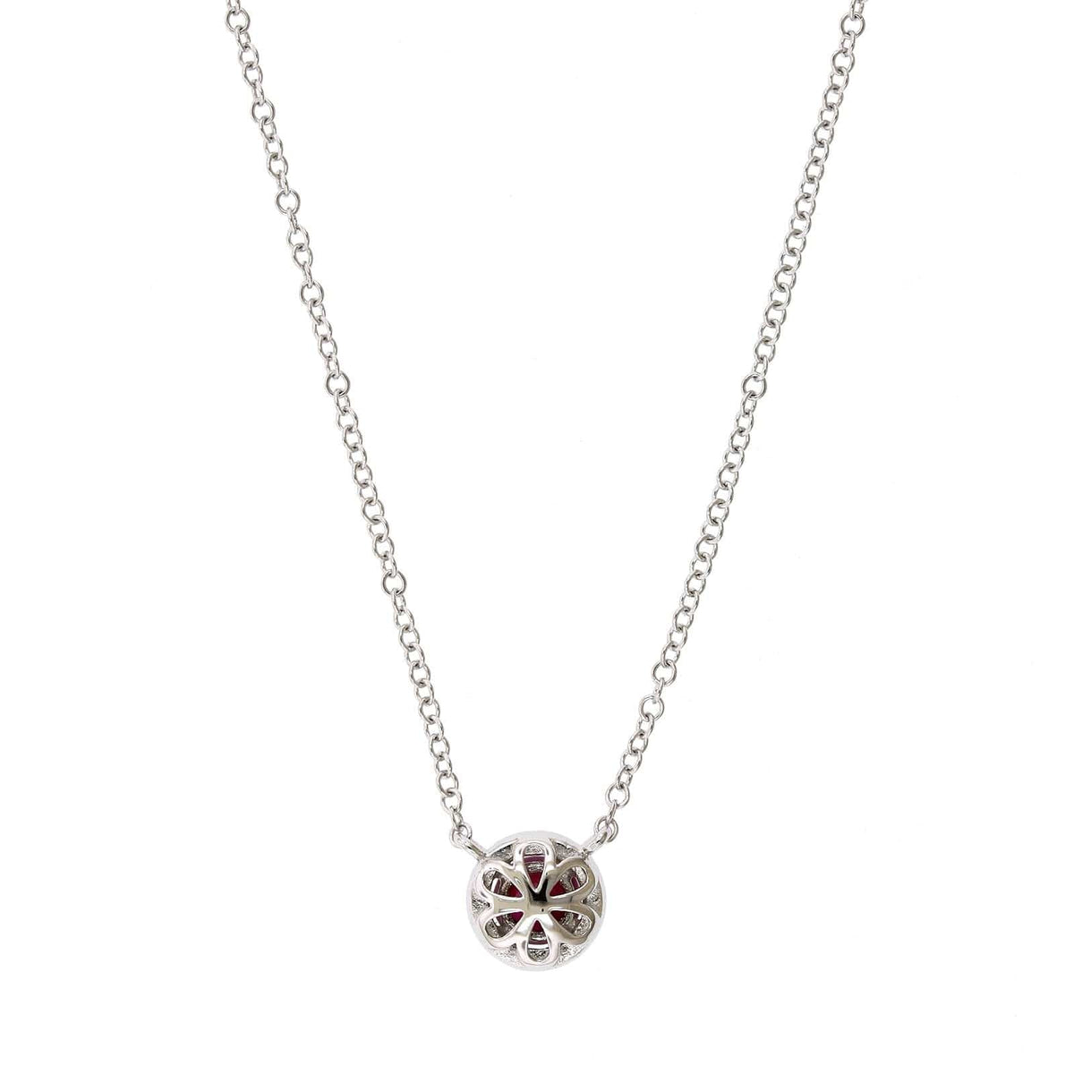 14K White Gold Ruby Diamond Halo Pendant,14k white gold, Long's Jewelers