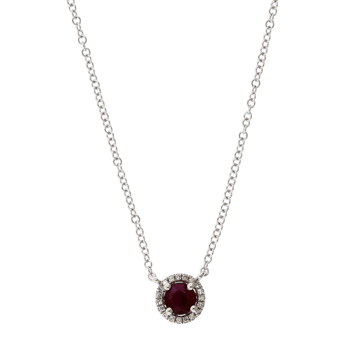 14K White Gold Ruby Diamond Halo Pendant,14k white gold, Long's Jewelers
