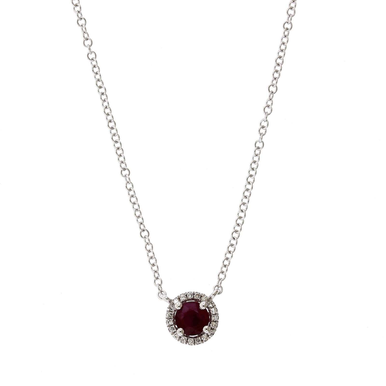 14K White Gold Ruby Diamond Halo Pendant,14k white gold, Long's Jewelers
