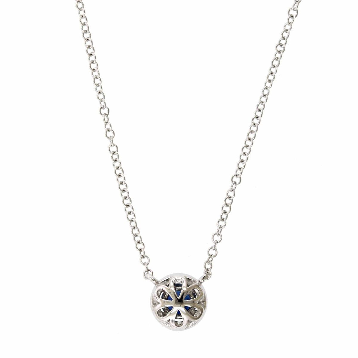 14K White Gold Sapphire Diamond Halo Pendant,14k white gold, Long's Jewelers