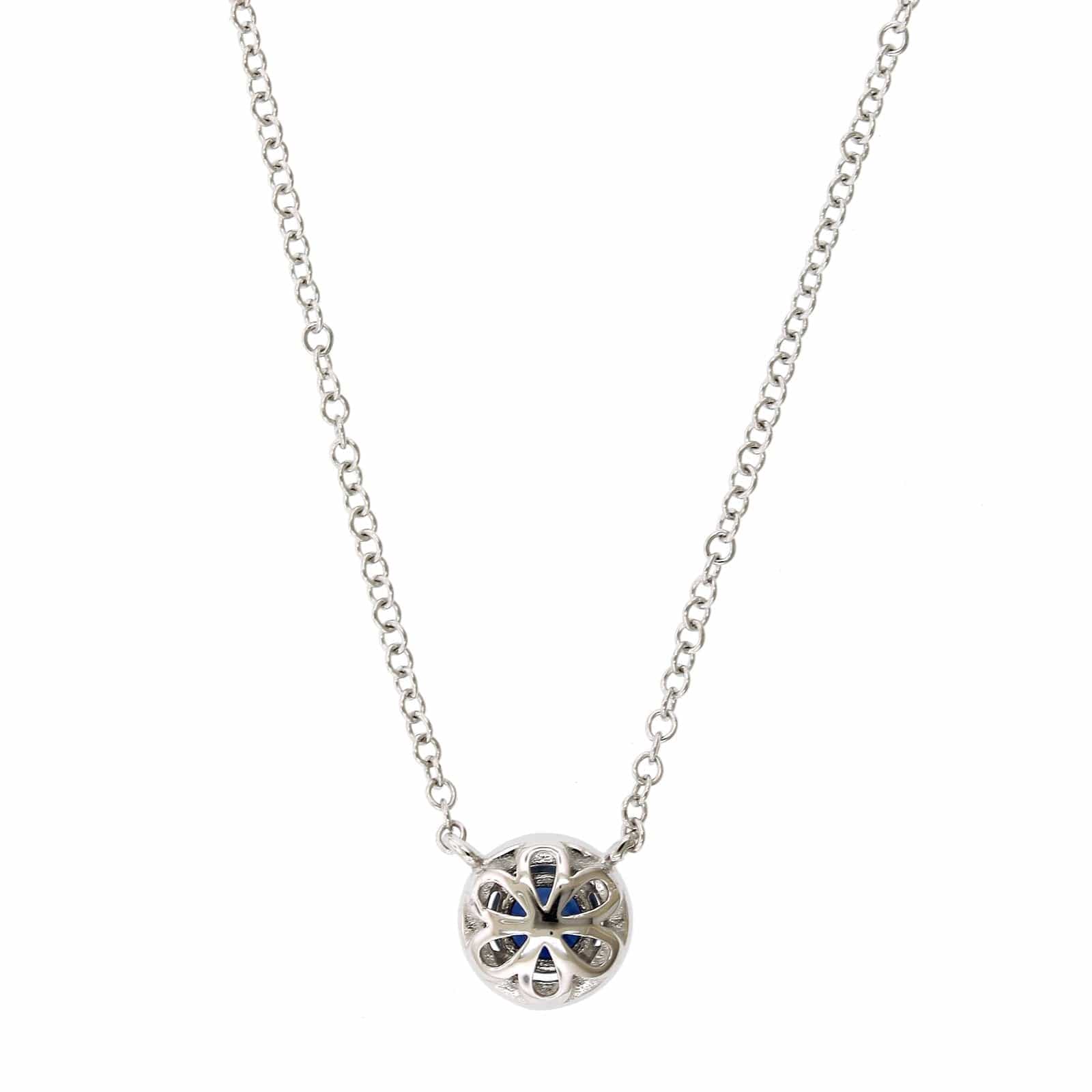 14K White Gold Sapphire Diamond Halo Pendant,14k white gold, Long's Jewelers