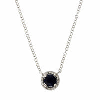 14K White Gold Sapphire Diamond Halo Pendant,14k white gold, Long's Jewelers