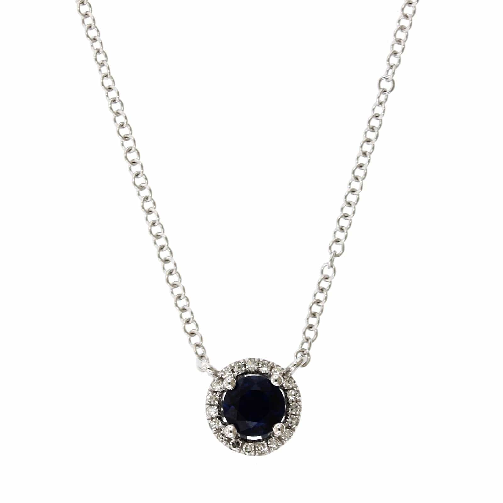 14K White Gold Sapphire Diamond Halo Pendant,14k white gold, Long's Jewelers