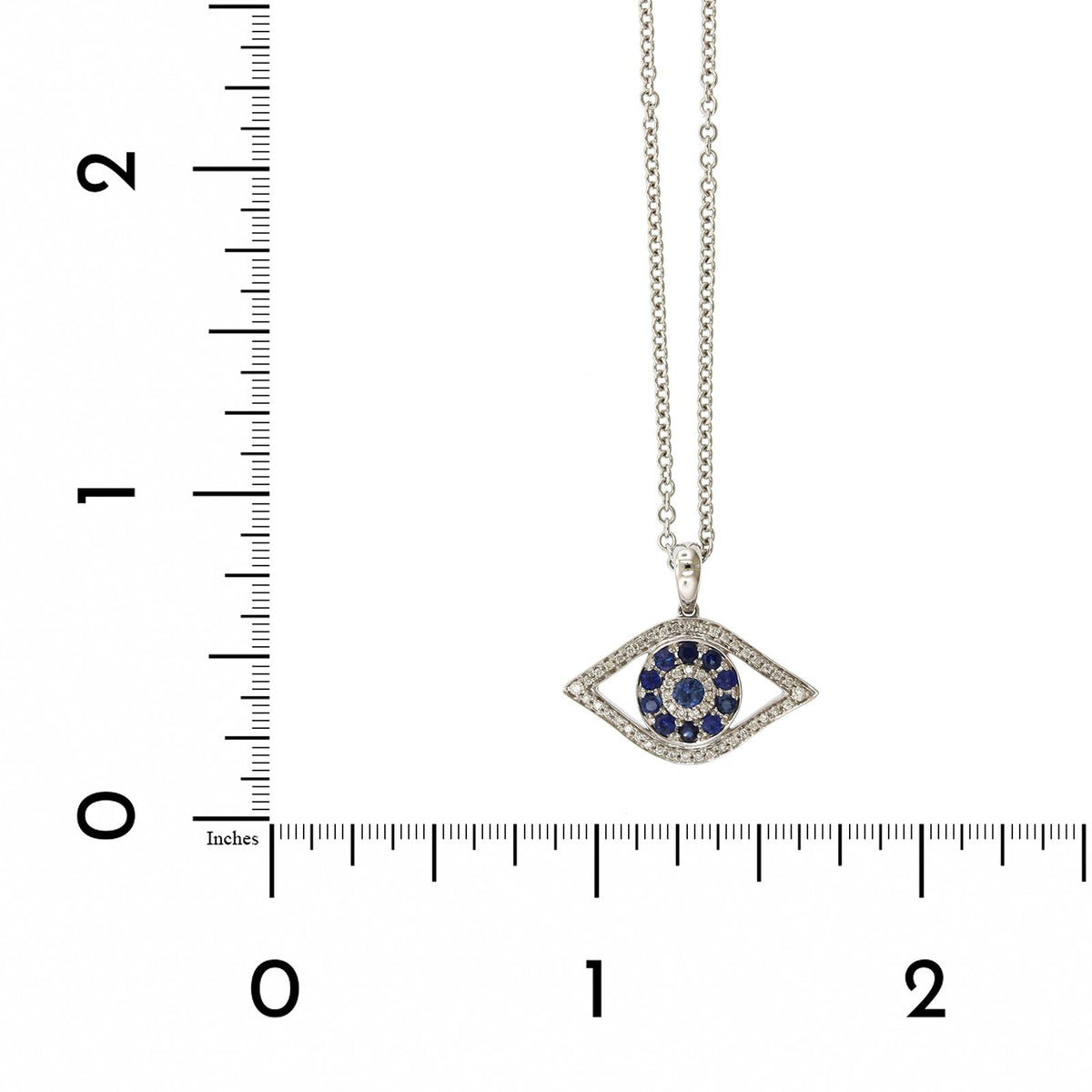 14K White Gold Sapphire and Diamond Evil Eye Pendant