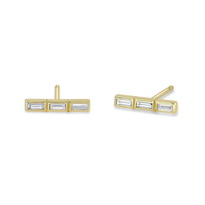 14K Yellow Gold Baguette Diamond Bar Stud Earrings, Yellow Gold, Long's Jewelers