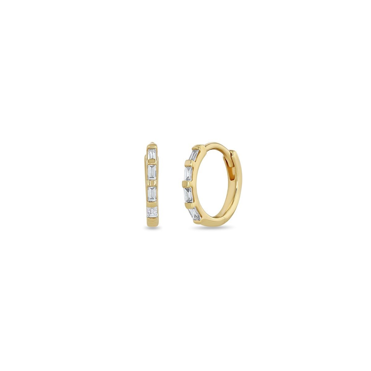 14K Yellow Gold Baguette Diamond Huggie Earrings, Yellow Gold, Long's Jewelers