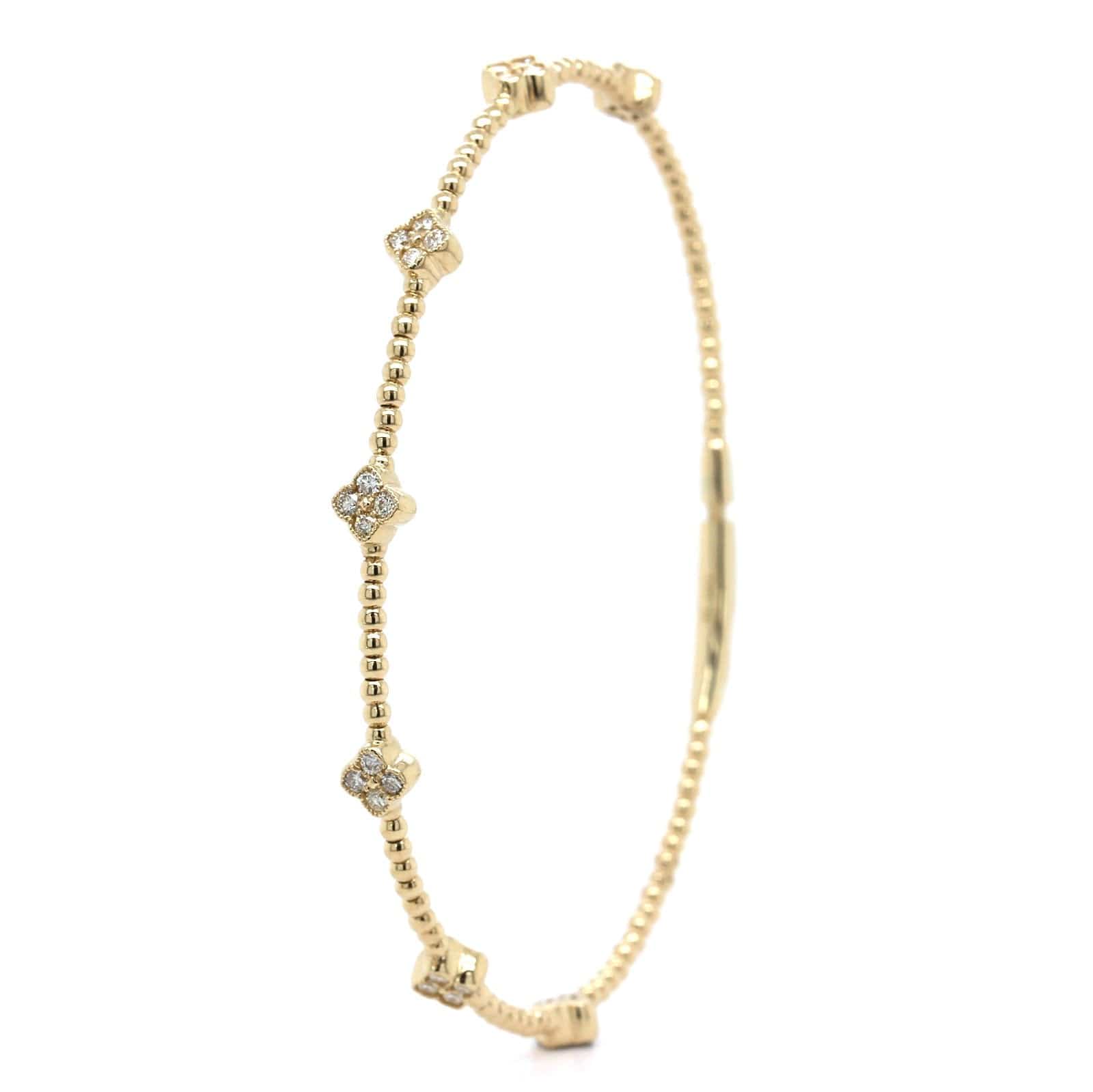 14K Yellow Gold Beaded Diamond Bangle Bracelet