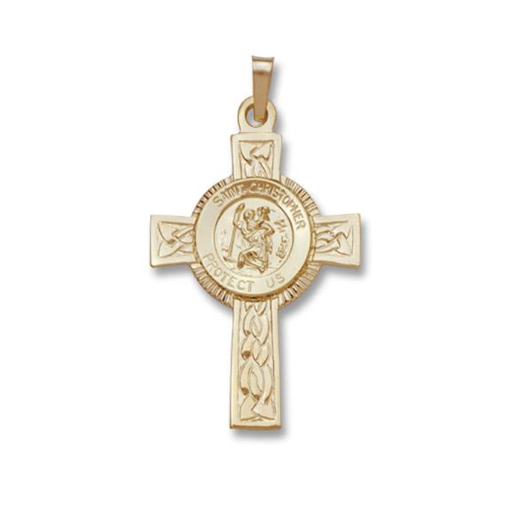 14K Yellow Gold Cross with St. Christopher Pendant, Gold, Long's Jewelers