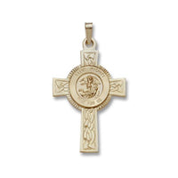 14K Yellow Gold Cross with St. Michael Pendant, Gold, Long's Jewelers